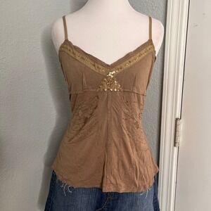 Brown Cami Top with Sequin Embellishments, Sleeveless Tank Top‎